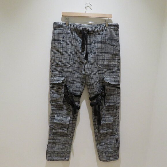 KRUGER Made in Japan Wool Blend Plaid Cargo Buckle Pants Street Avant Garde Sz M - Picture 2 of 16